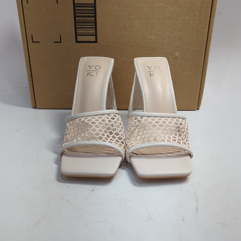 Yoki Women's Mesh Open Toe Heels Sandals US 7 Cream
